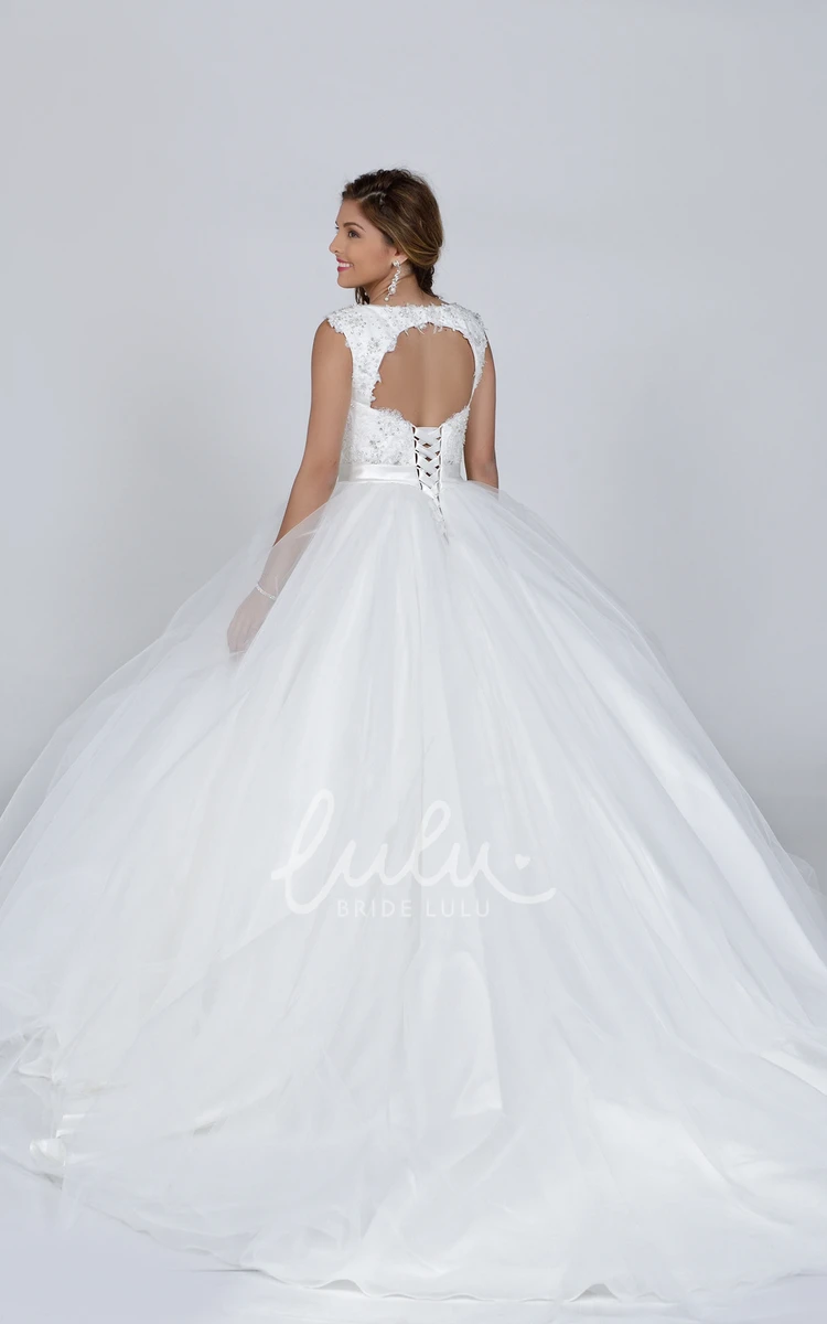 Sequined Lace Bodice Tulle Ball Gown Wedding Dress