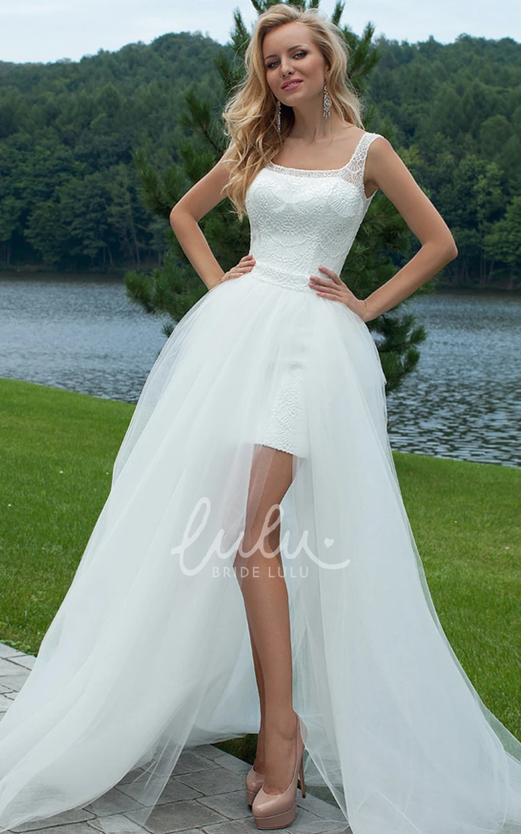 Lace Tulle Wedding Dress with Bow Square Floor-Length