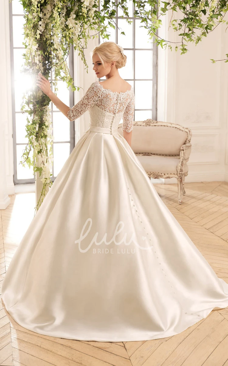 Illusion Ball Gown Wedding Dress with Bateau Neckline and Lace Details