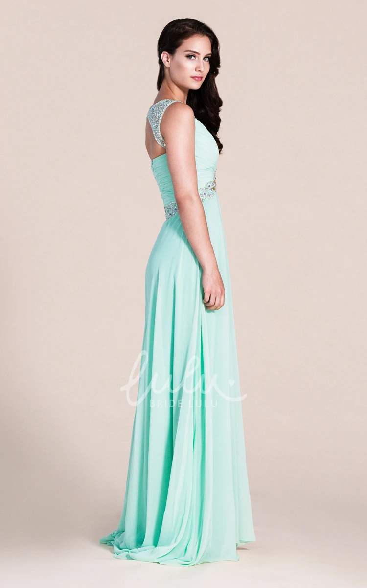 Sleeveless Chiffon Formal Dress with Beaded Straps and Waistline