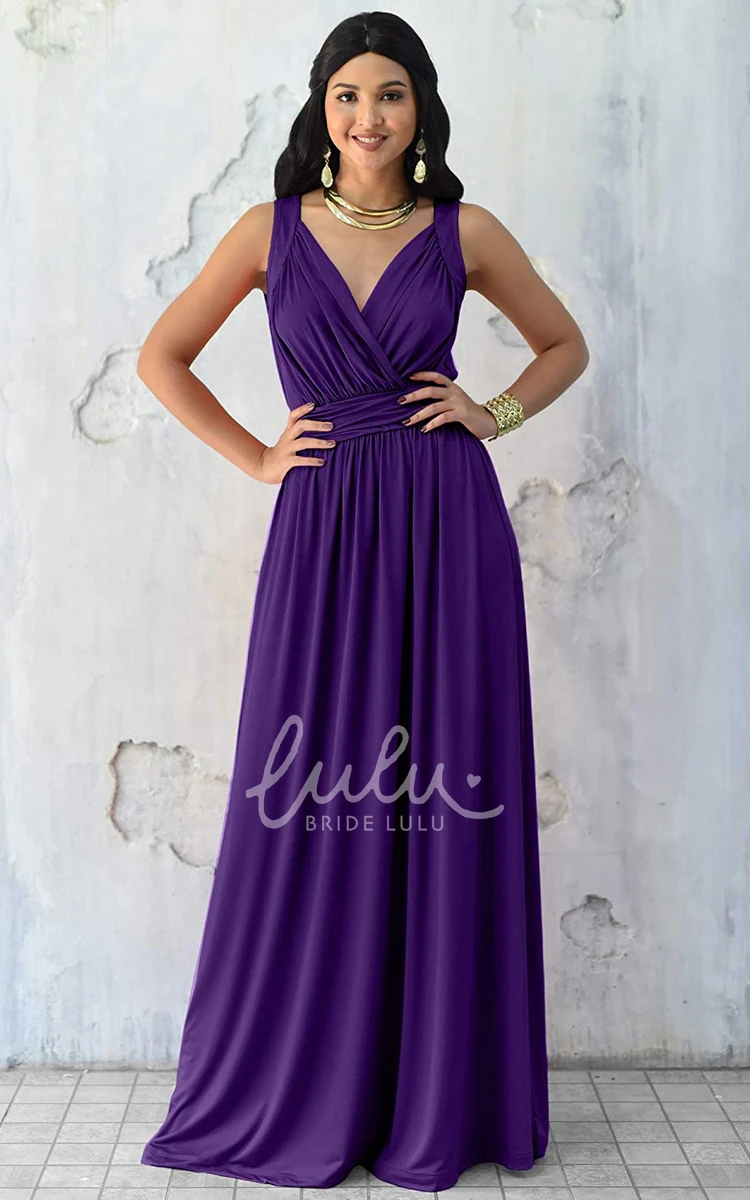 Sleeveless V-neck Chiffon A-line Bridesmaid Dress with Ruching Sexy