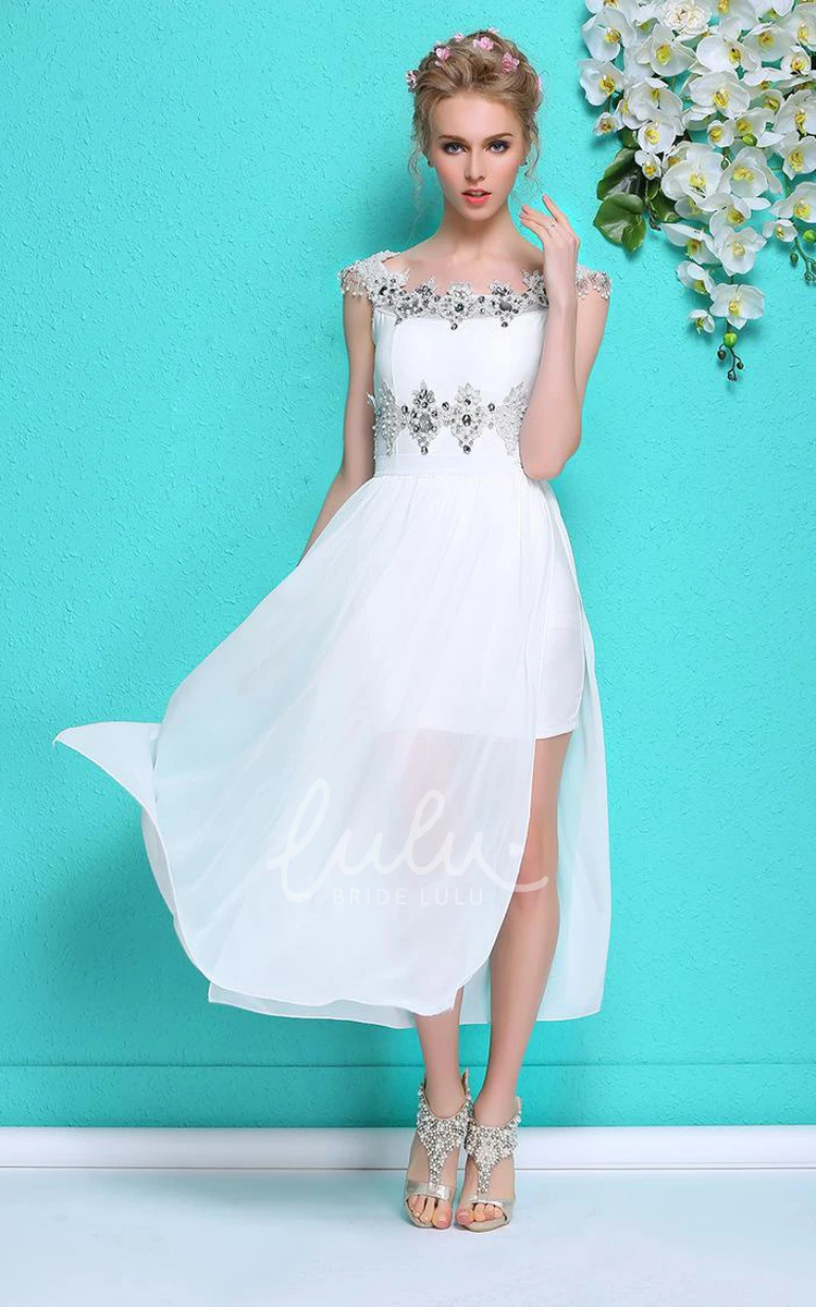 White Chiffon Beaded Summer Prom Dress