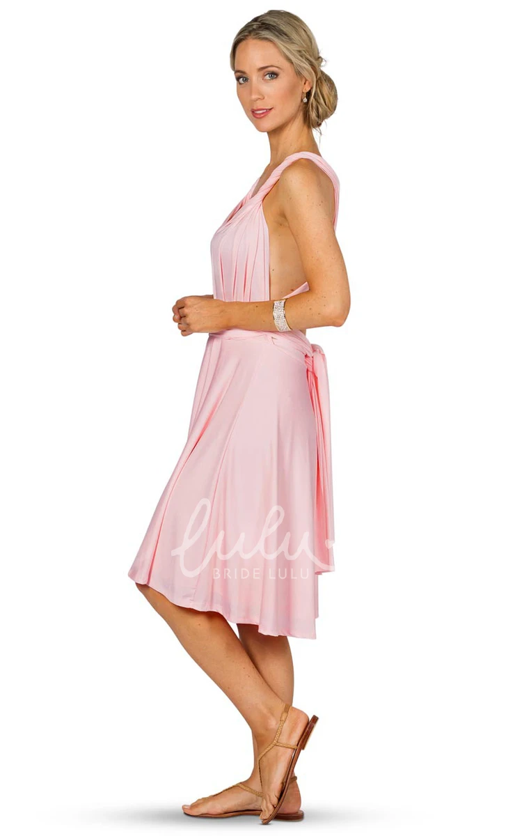 Sleeveless Knee-Length Chiffon Bridesmaid Dress with One-Shoulder and Straps Classy Prom Dress