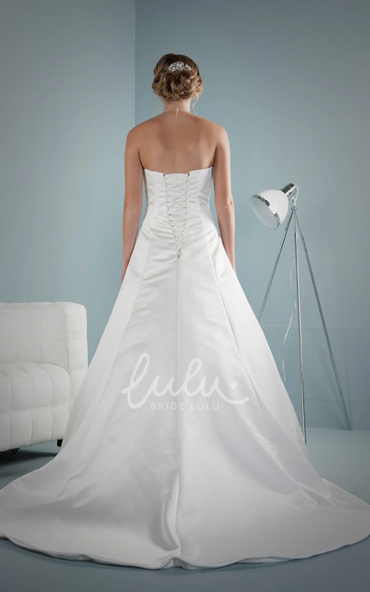 Beaded Satin A-Line Wedding Dress with Side Draping and Lace-Up Back