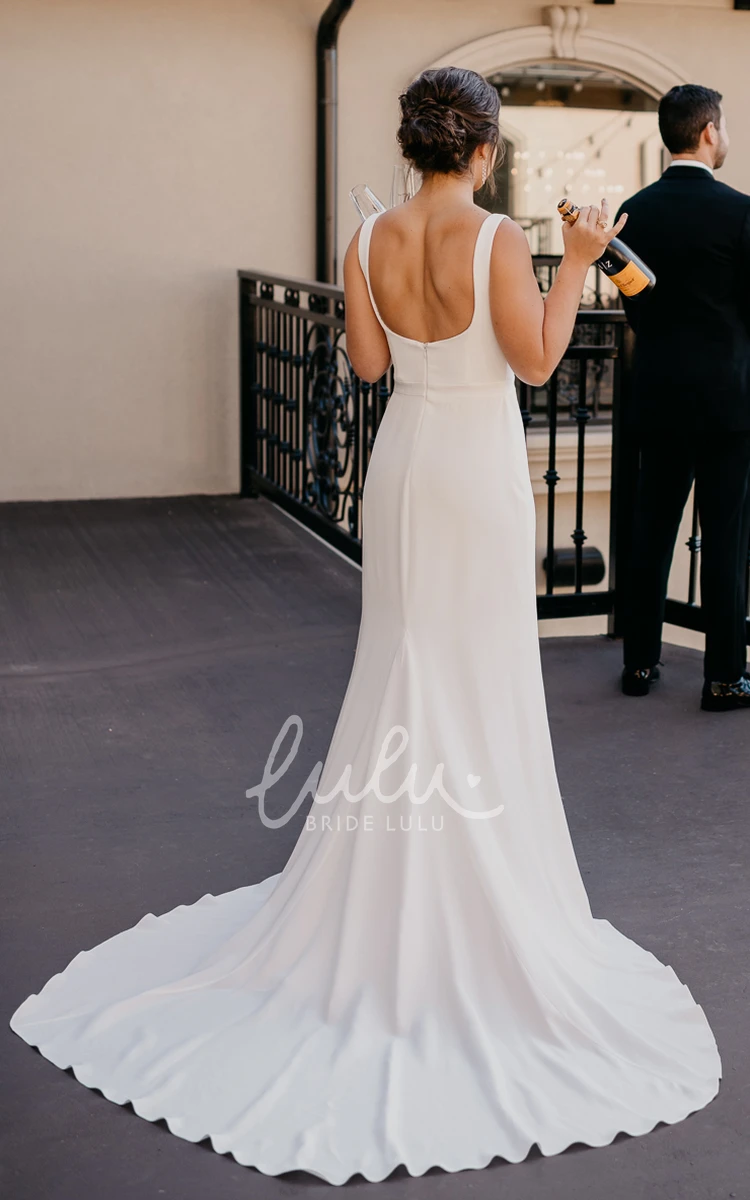 Adorable A-Line Satin Wedding Dress with Open Back and Court Train