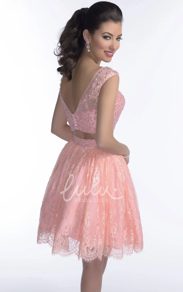 Two-Piece Prom Dress with Low-V Back Bodice and Lace Skirt Modern Formal Dress
