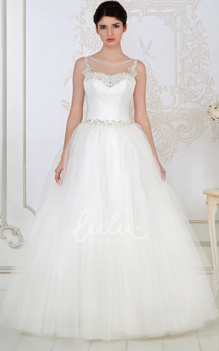 Criss Cross Beaded Sleeveless Scoop-Neck Tulle Ball Gown Wedding Dress