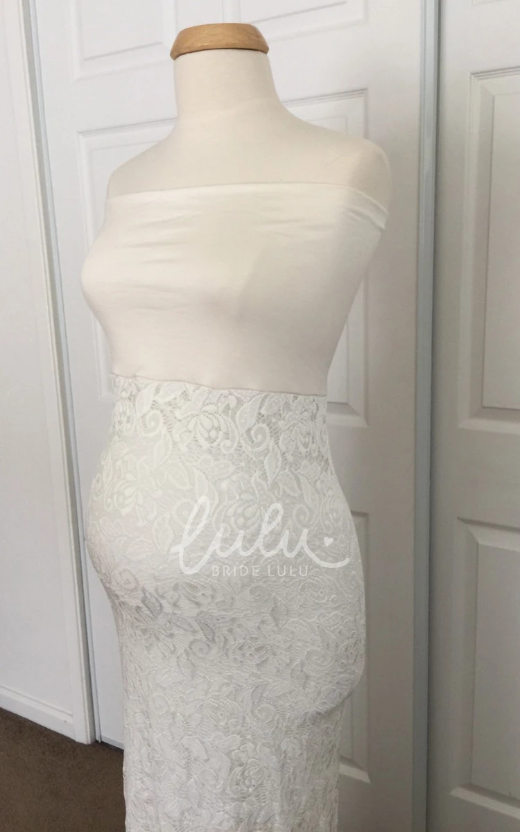 Strapless Sheath Lace Maternity Wedding Dress Flowy Beach Bride Dress