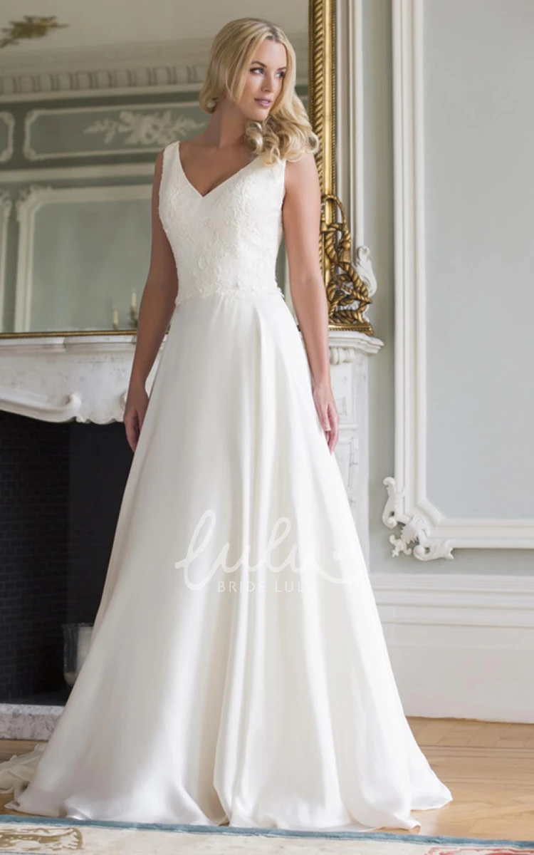 V-Neck A-Line Lace Wedding Dress with Floor-Length