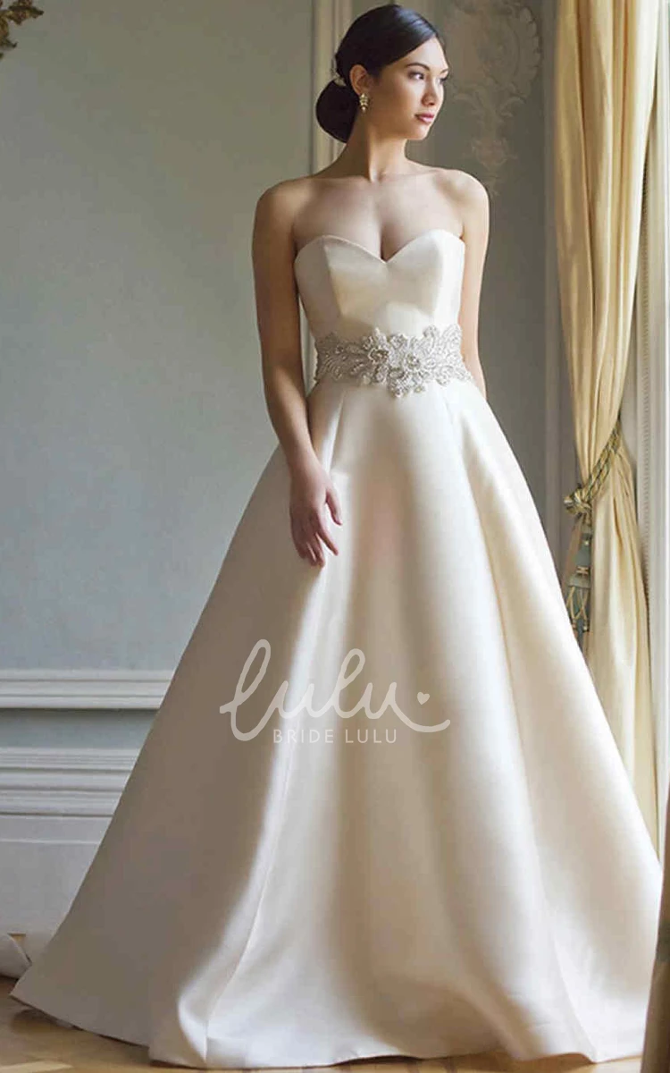 Satin A-Line Wedding Dress Sweetheart Floor-Length Waist Jewellery