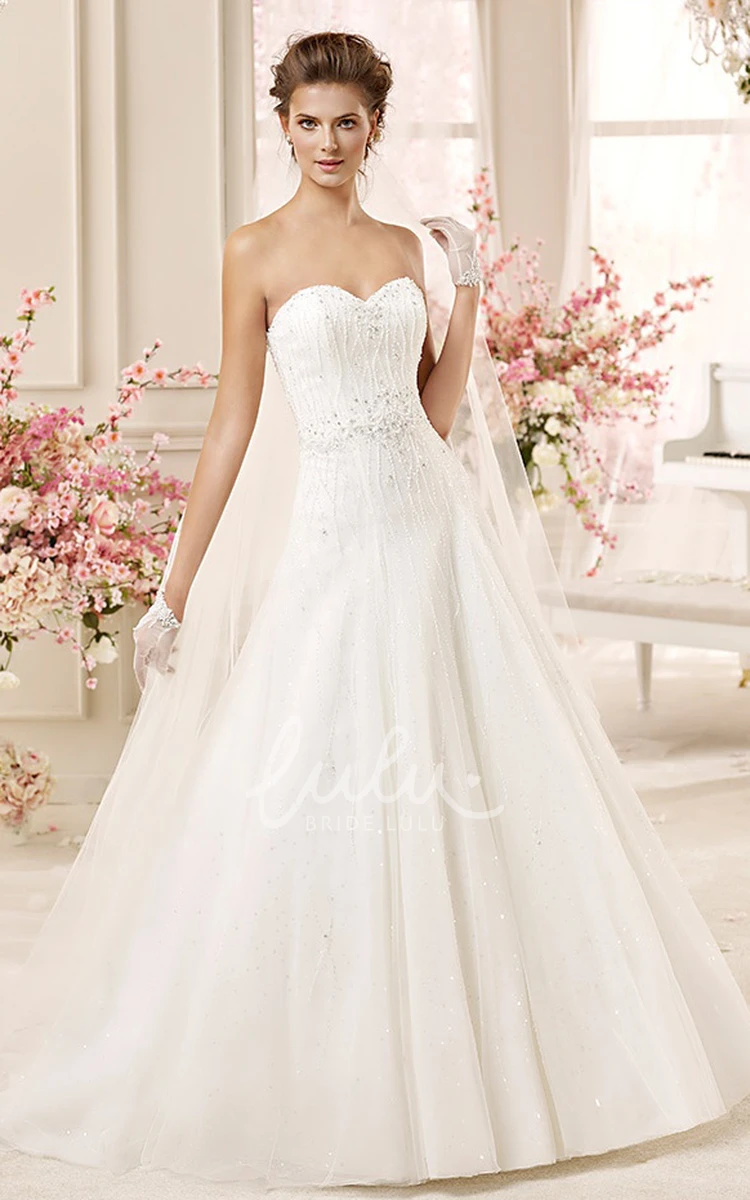 Beaded A-line Wedding Dress with Pleated Skirts & Lace-up Back Modern Beaded A-line Wedding Dress