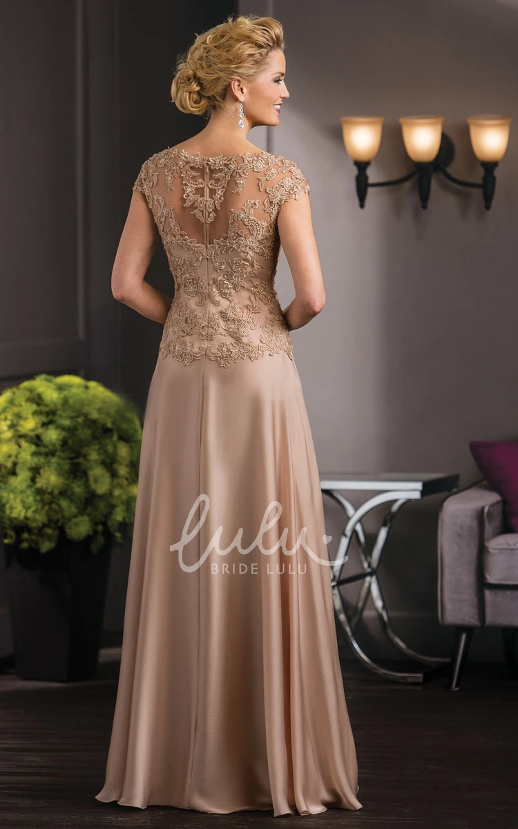 A-Line Mother Of The Bride Dress with Appliques and Illusion Back