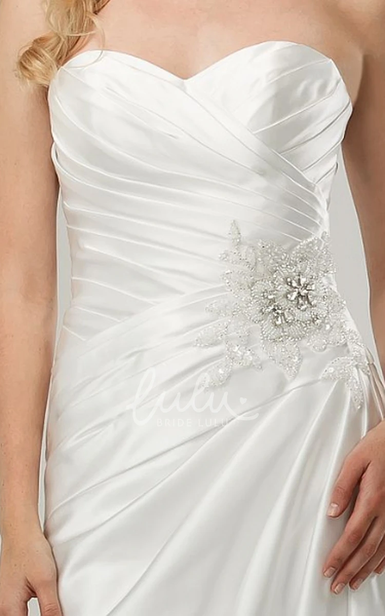 Sweetheart Jeweled Satin Wedding Dress with Criss Cross and Corset Back Sheath Bridal Gown