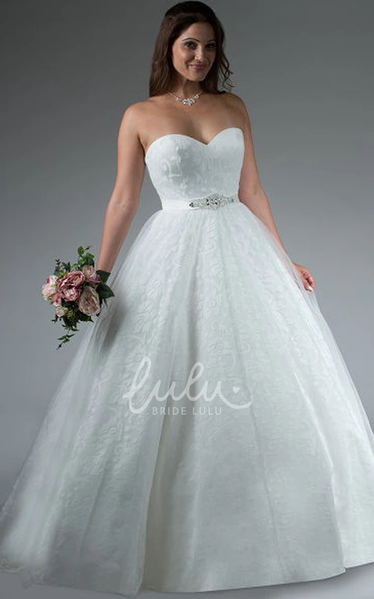 Lace Ball Gown Wedding Dress with Sweetheart Neckline and Crystal Sash