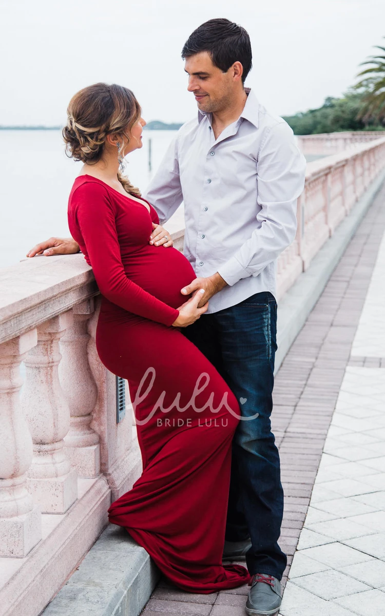 Long Sleeve Maternity Trumpet Bridesmaid Dress with Court Train