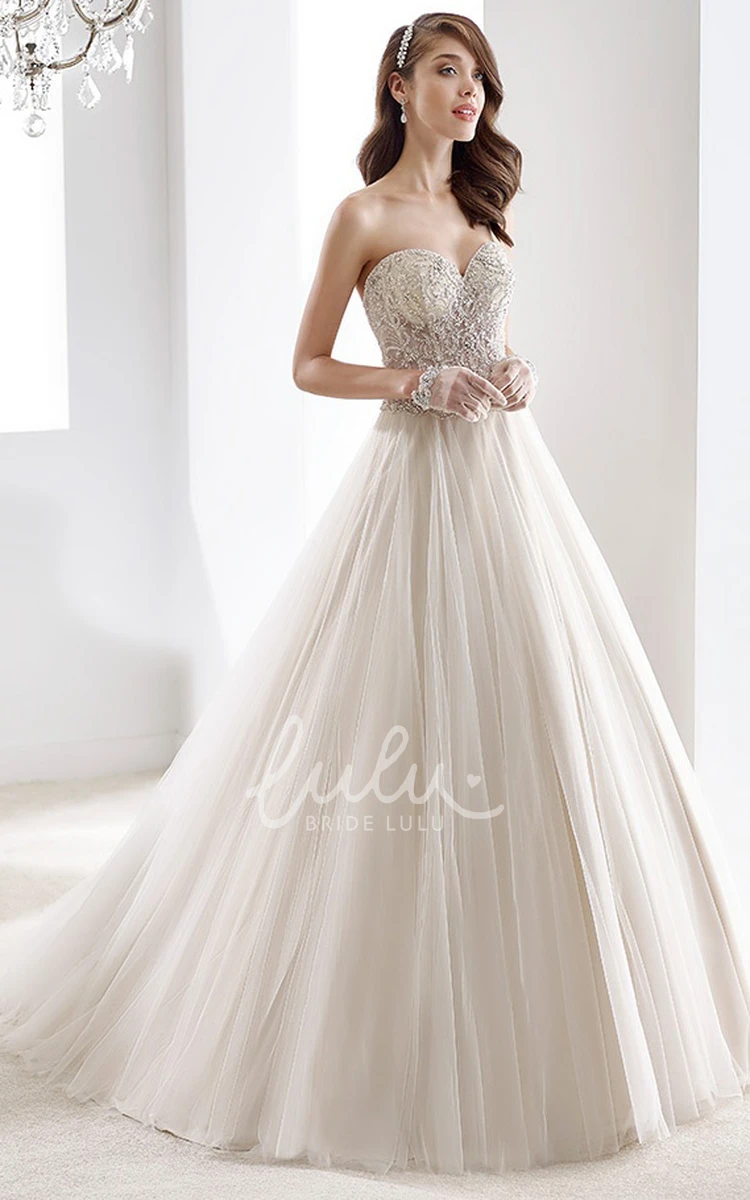 Lace Corset Pleated Skirt A-Line Wedding Dress with Sweetheart Neckline