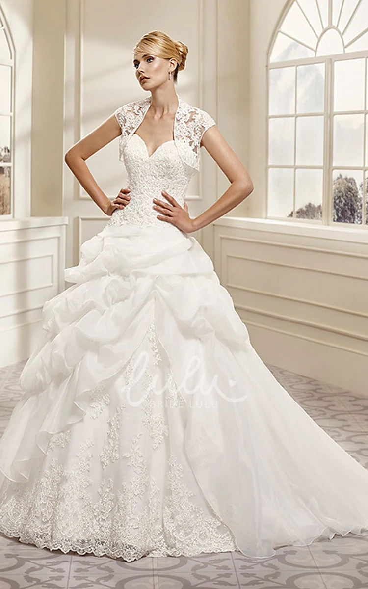 Ruffled Sweetheart Organza Ball Gown Wedding Dress with Cape