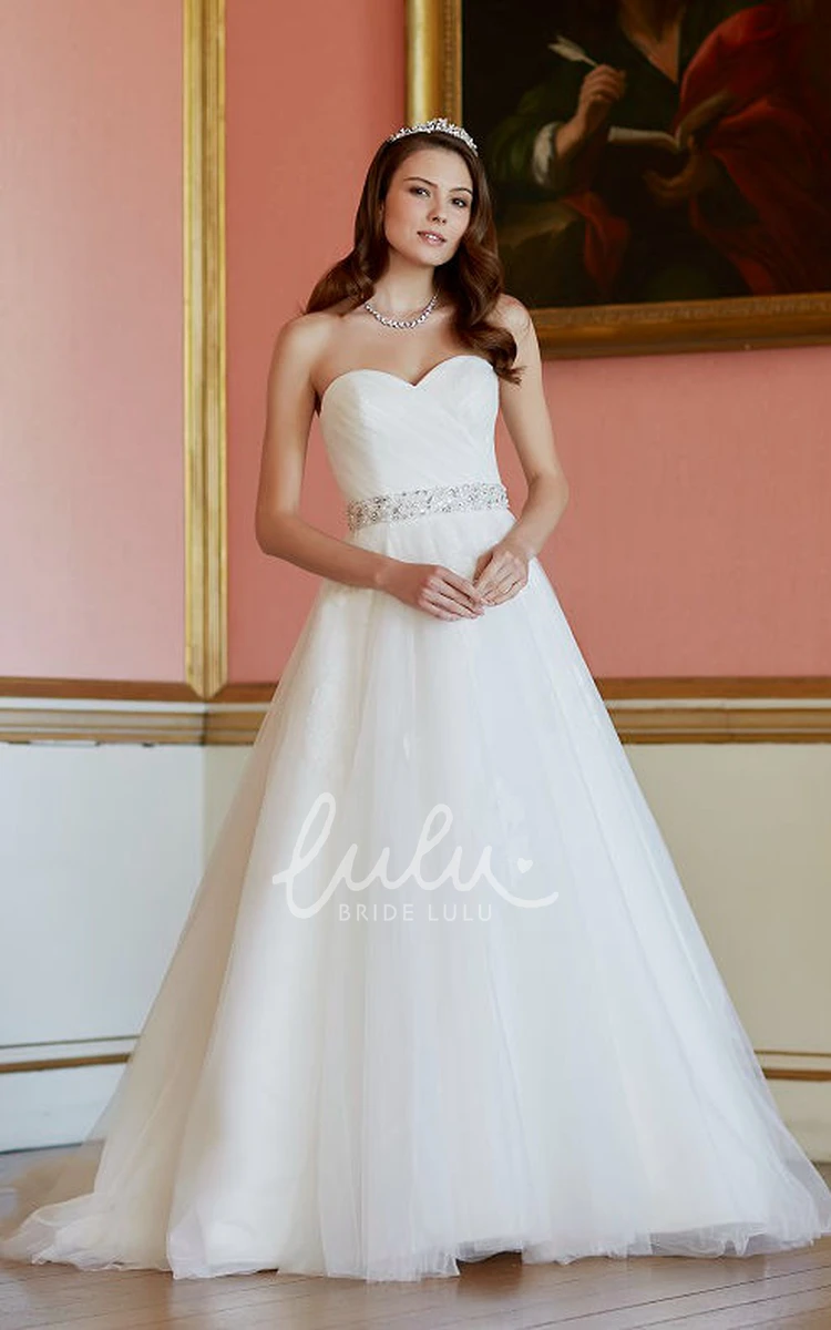 Sweetheart Jeweled Tulle Wedding Dress with V-Back A-Line