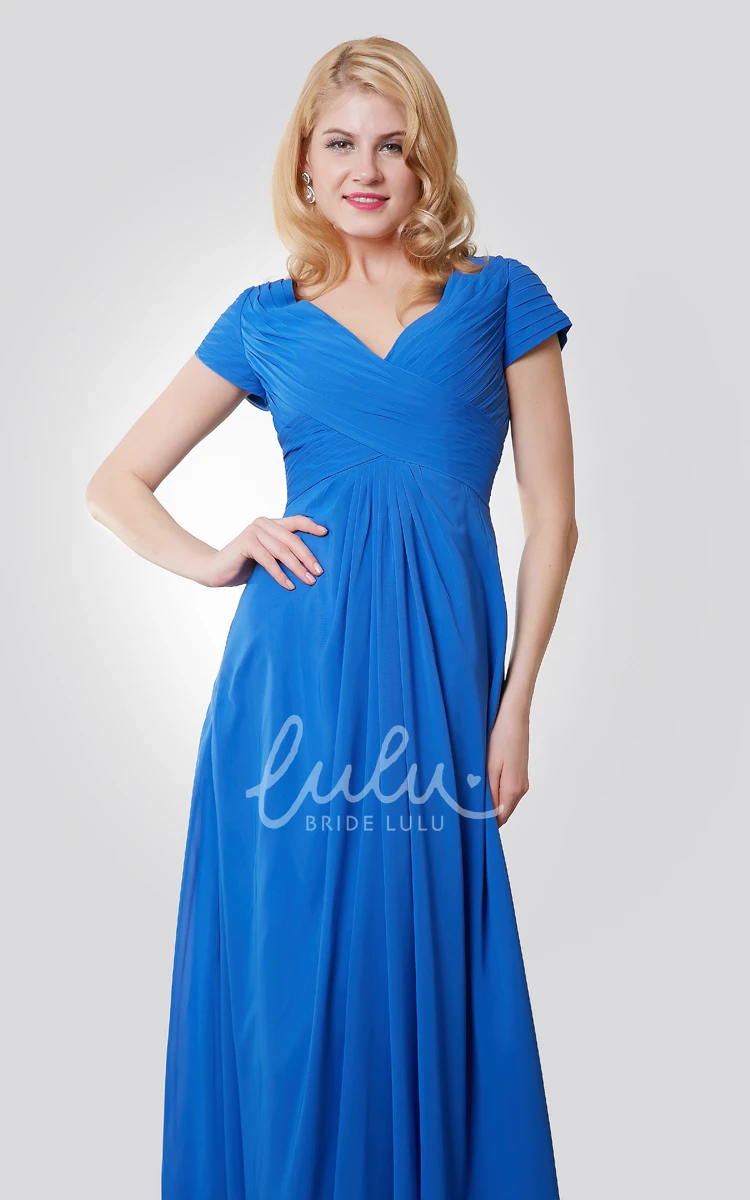 Short Sleeve V-Neck Chiffon Bridesmaid Dress with Ruching Flowy and Elegant