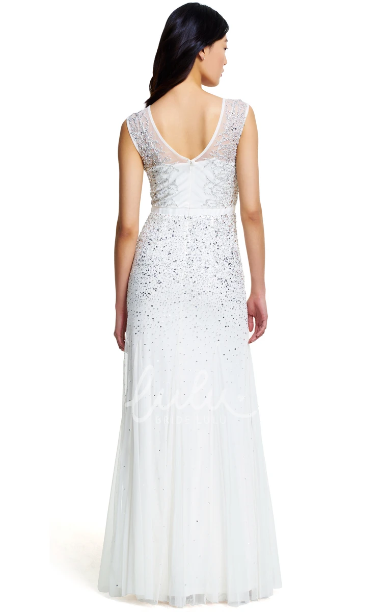 Sequined Sheath Bridesmaid Dress with Sleeveless Scoop Neck and Low-V Back in Tulle