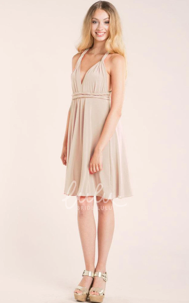 Strappy Knee-length Jersey and Satin Dress for Prom or Bridesmaids