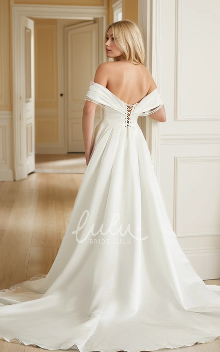 Sexy Elegant A-Line Off-the-Shoulder Ruched Wedding Dress Classic Unique Sequins Sweetheart Neckline Split Front Bridal Gown