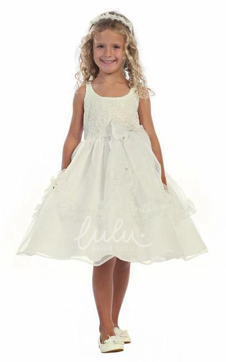 Organza Split-Front Beaded Flower Girl Dress with Ribbon Modern Dress