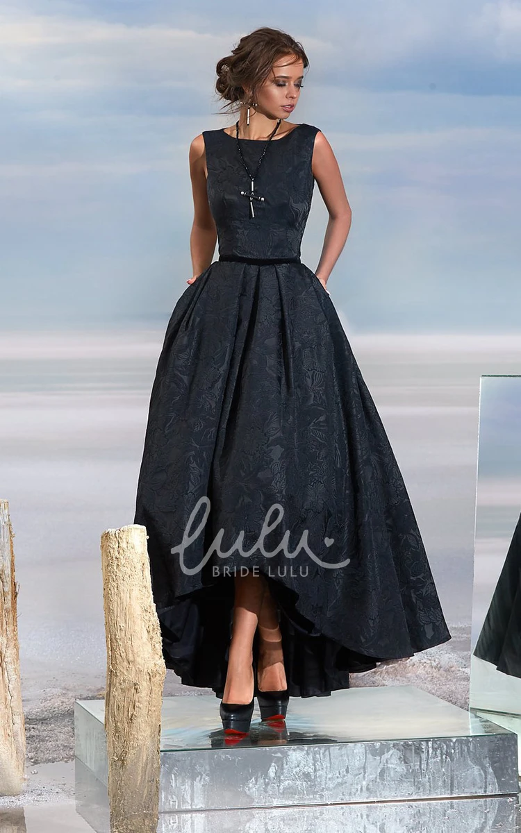 High Neck Lace A-line Tea-length Formal Dress with Keyhole