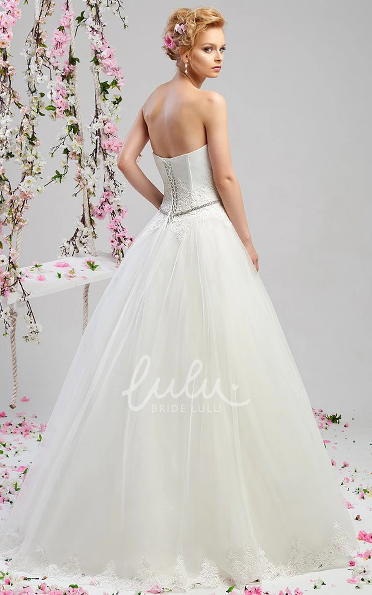 Strapless A-Line Satin and Tulle Wedding Dress with Jeweled Waist and Cape Unique Bridal Gown