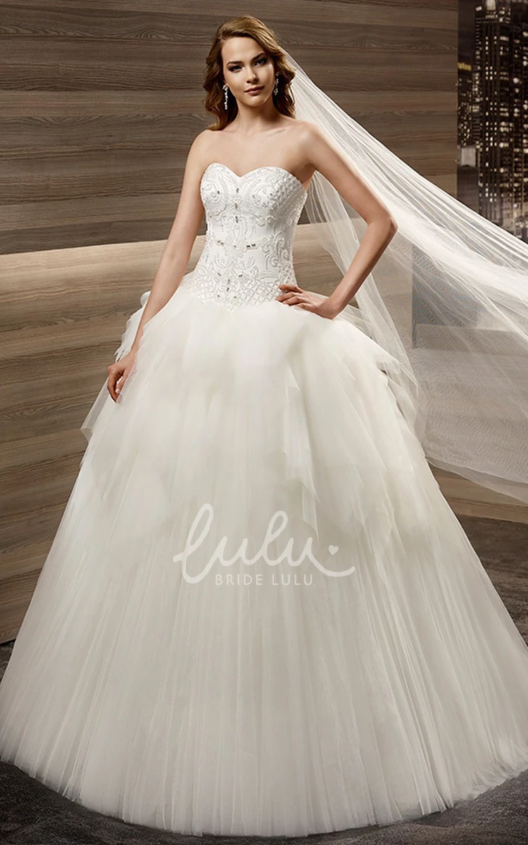 Asymmetrical Peplum Sweetheart A-line Wedding Dress with Applique Bodice