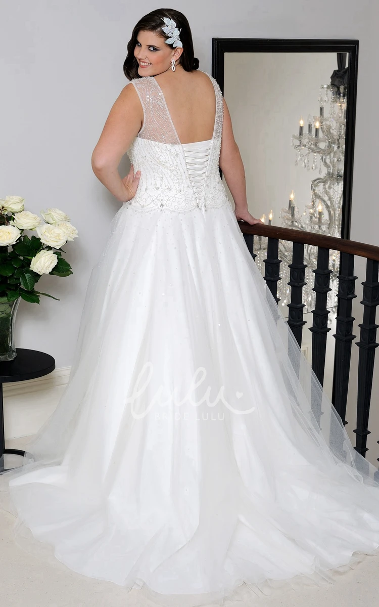 Beaded Tulle A-Line Wedding Dress with Illusion Bateau Neckline