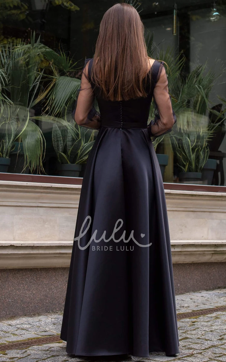 Satin A-Line Formal Dress with Long Sleeves and Split Front Elegant Formal Dress