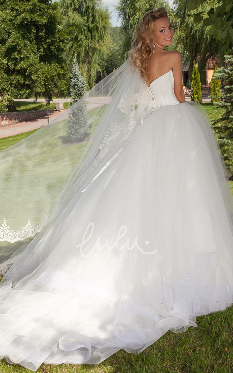 Jeweled Tulle Sweetheart Wedding Dress with Chapel Train and Corset Back Elegant Bridal Gown