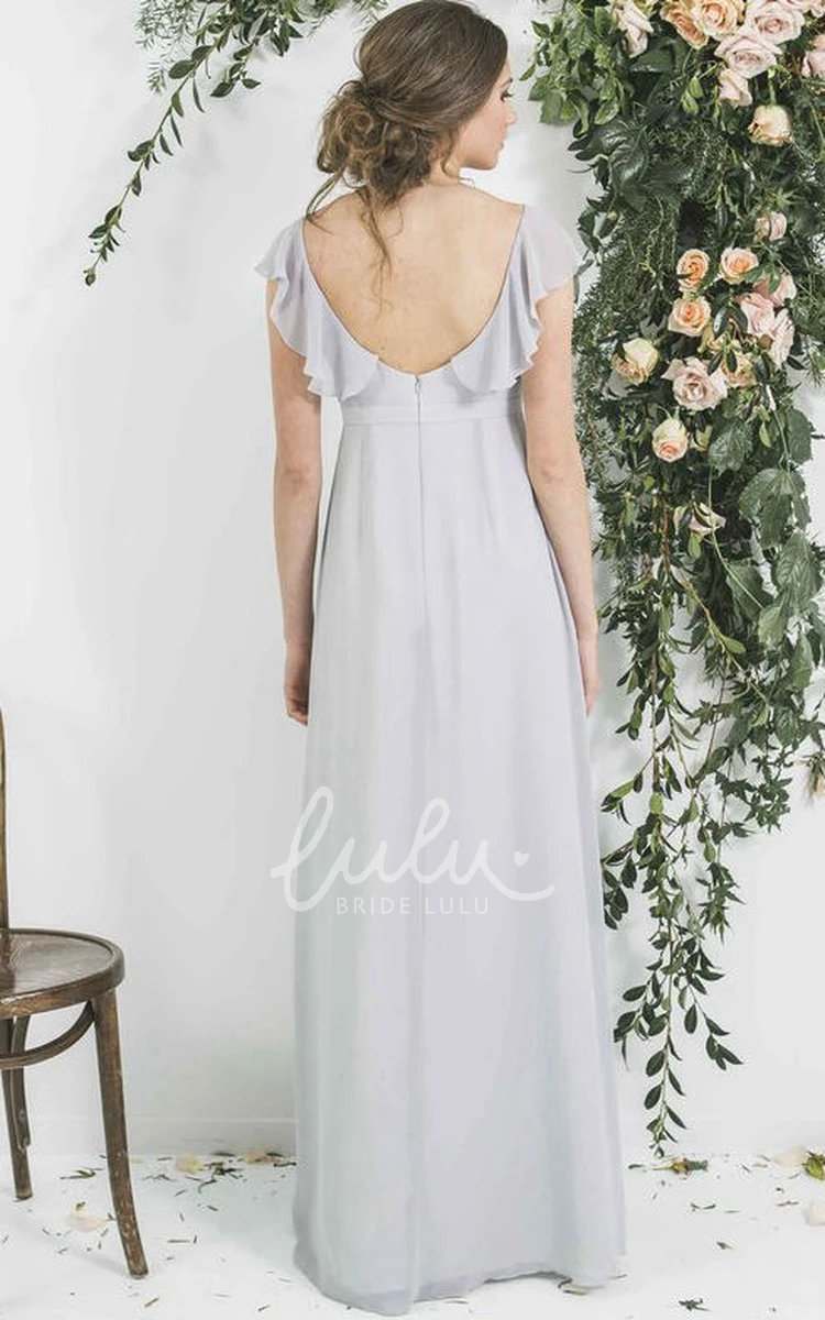 Chiffon Bridesmaid Dress with Poet Sleeve and Waist Jewellery