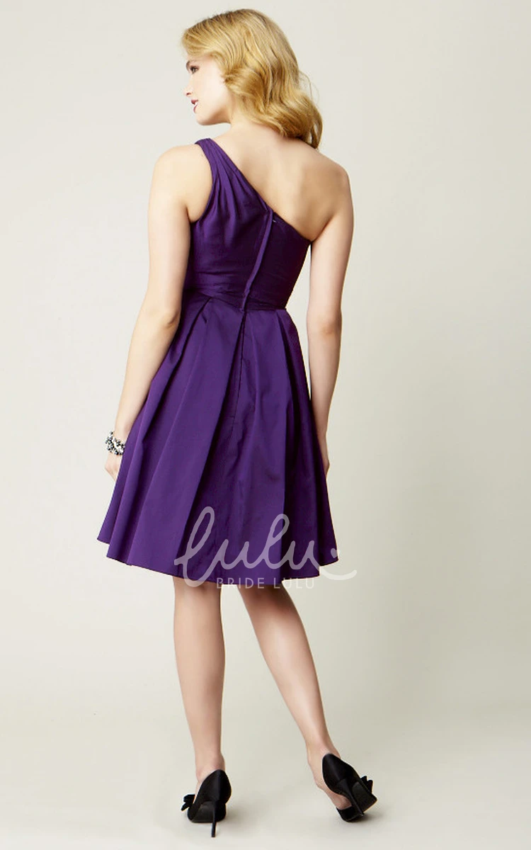 One-Shoulder Ruched Knee-Length Bridesmaid Dress in Satin
