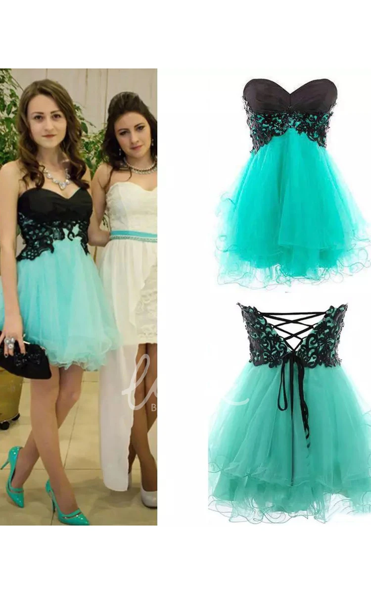 Short Sleeve Bateau A-line Lace Tulle Homecoming Dress