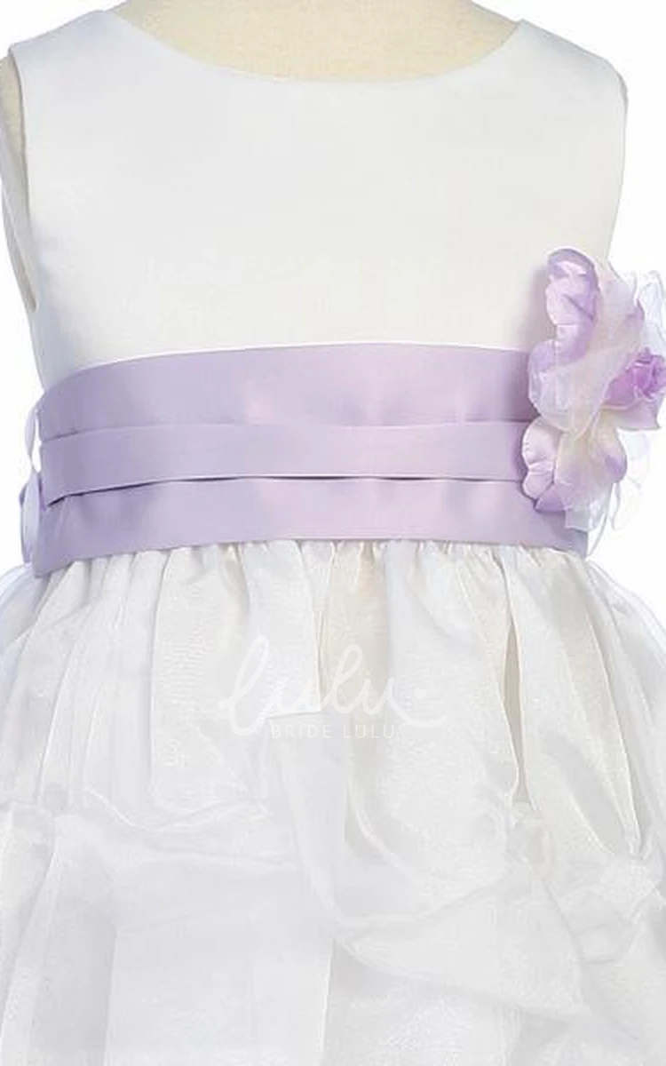 Organza & Satin Tea-Length Flower Girl Dress with Ruched Design