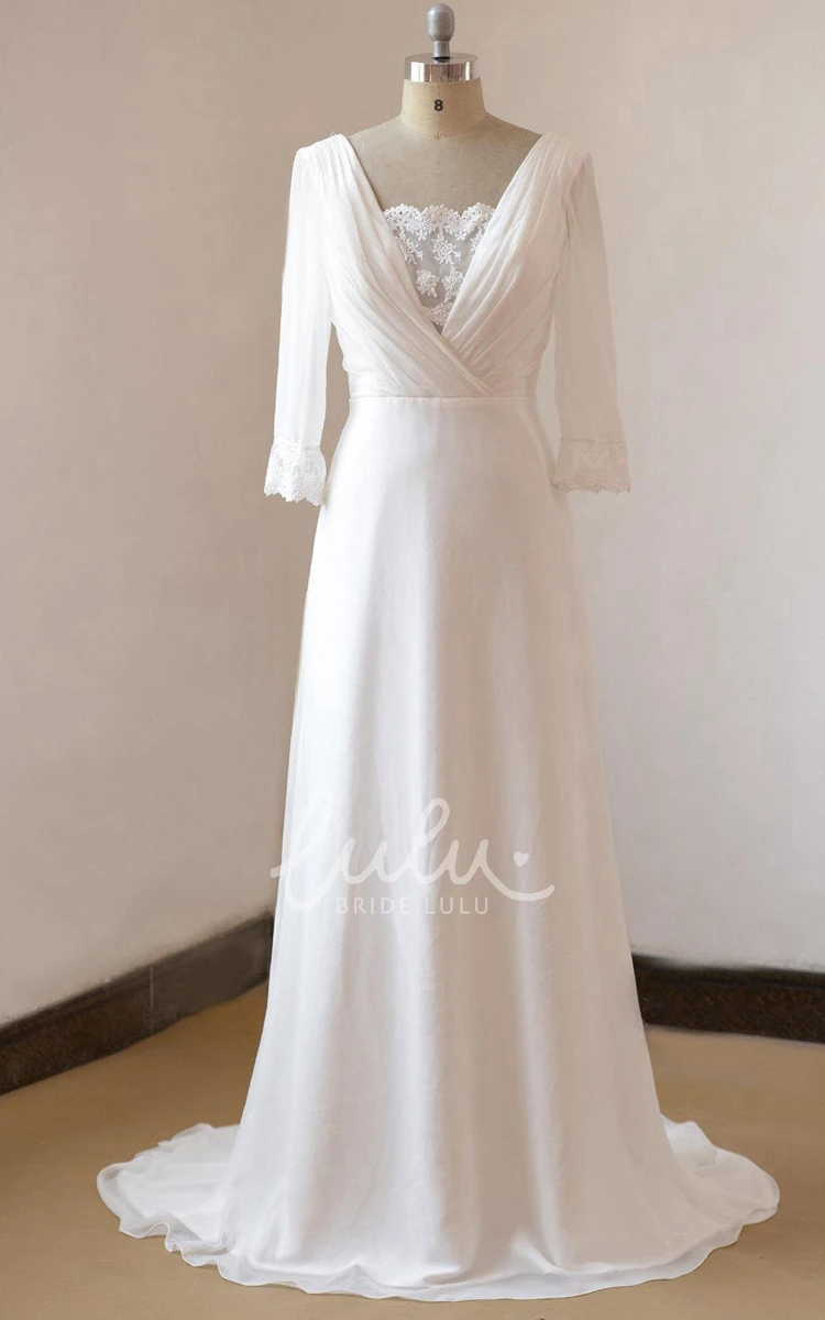 Chiffon Lace A-Line Wedding Dress with Satin Details