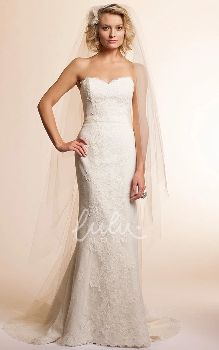 Sweetheart Sheath Lace Wedding Dress with Bow and Deep-V Back