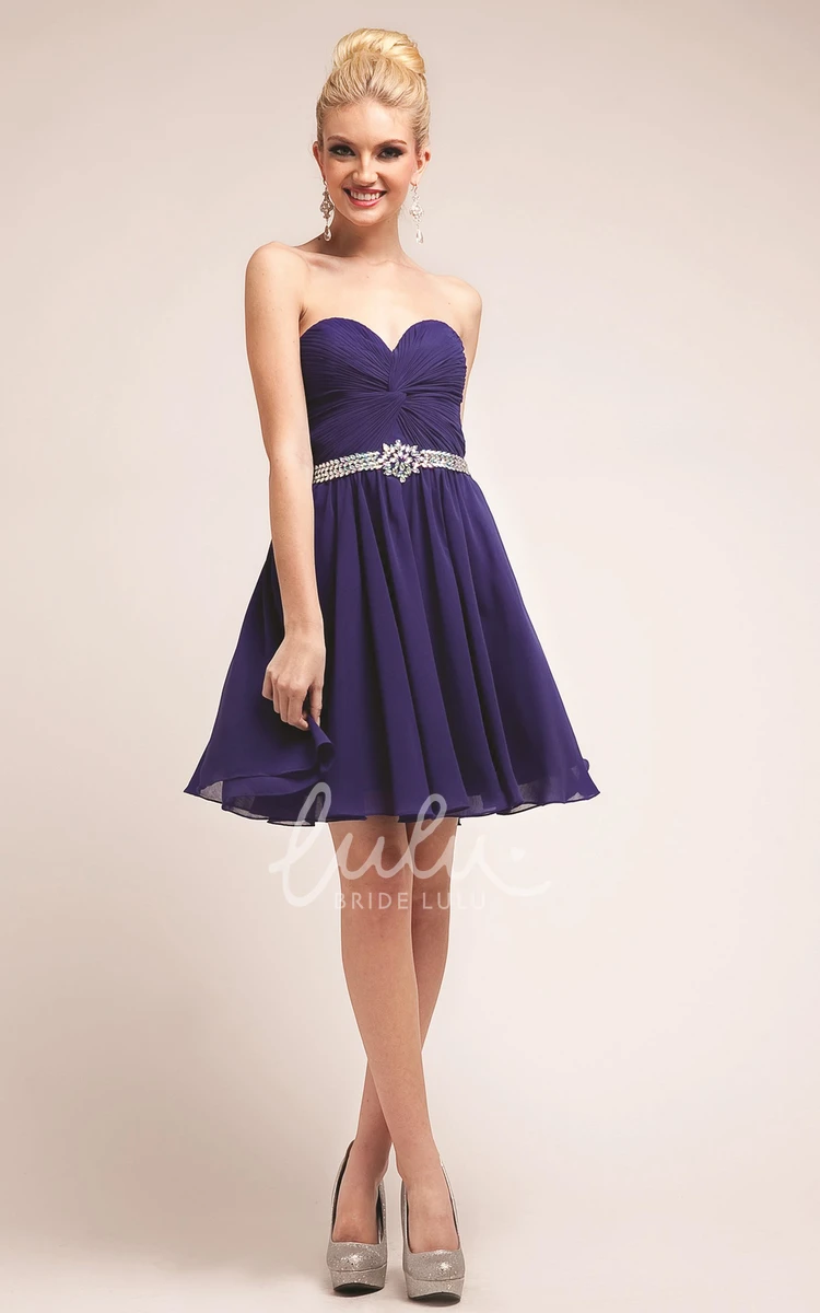 Sweetheart A-Line Chiffon Dress with Criss Cross and Waist Jewellery for Bridesmaids