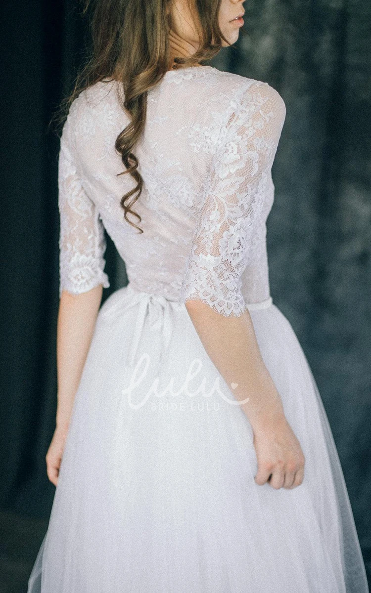 Lace V-Neck Satin Wedding Dress with Tulle Skirt