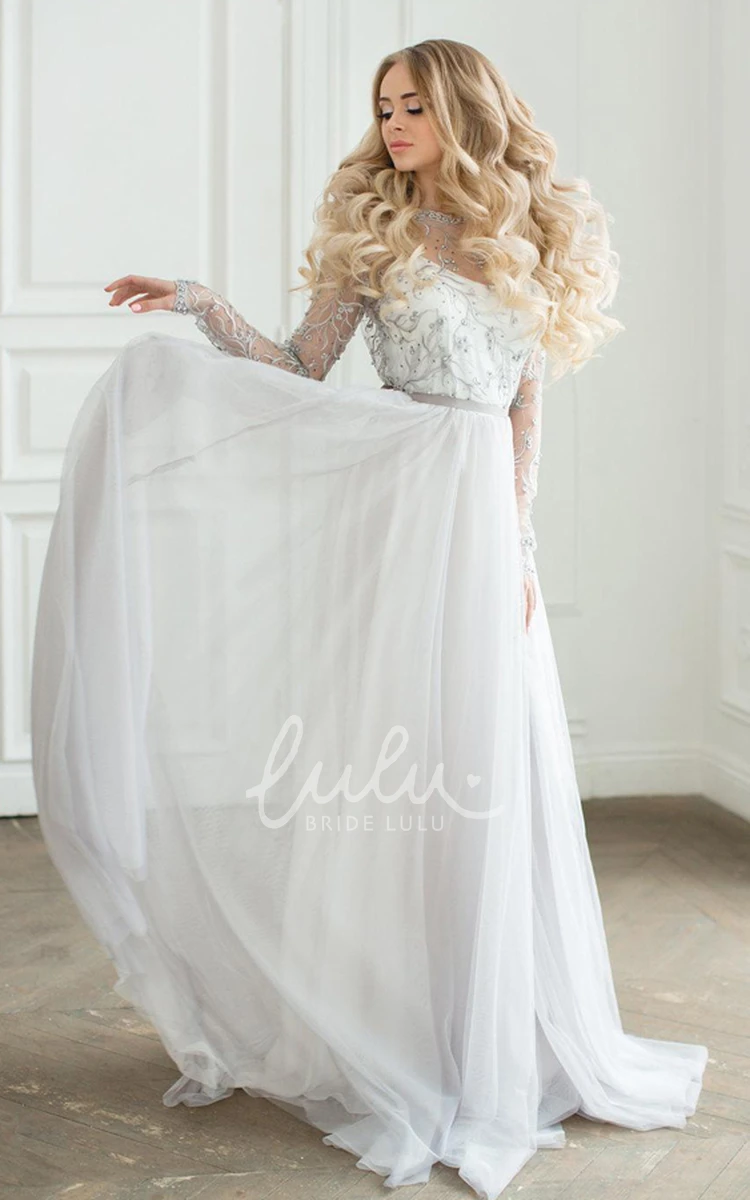 Beaded Tulle Satin Wedding Dress with Lace Embroidery