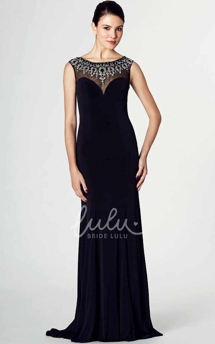 Sleeveless Beaded Bateau Neck Jersey Prom Dress with Brush Train Elegant Prom Dress 2024