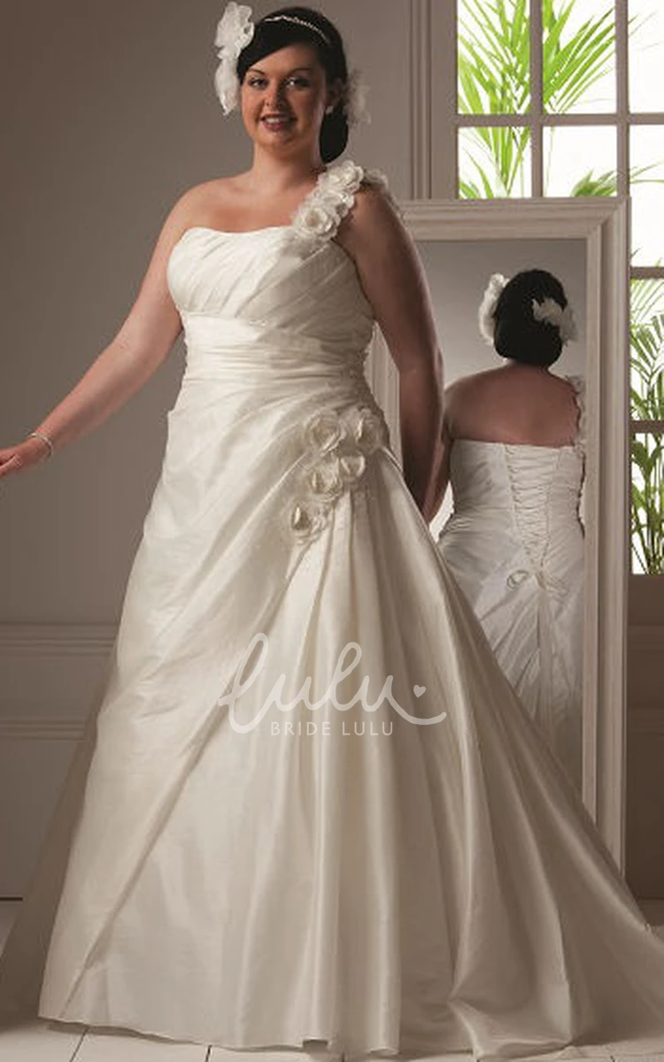 Single Strap Taffeta Bridal Gown with Floral Design Wedding Dress