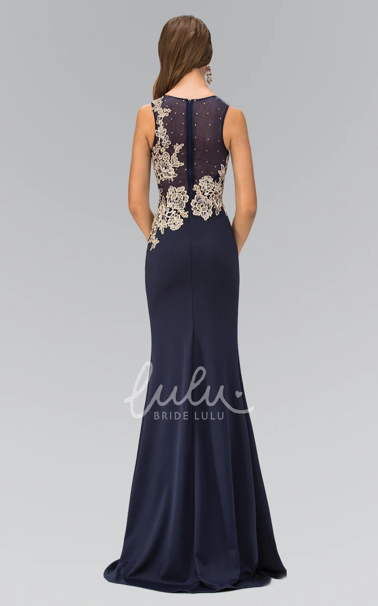 Sleeveless Sheath Jersey Formal Dress with Illusion Appliques