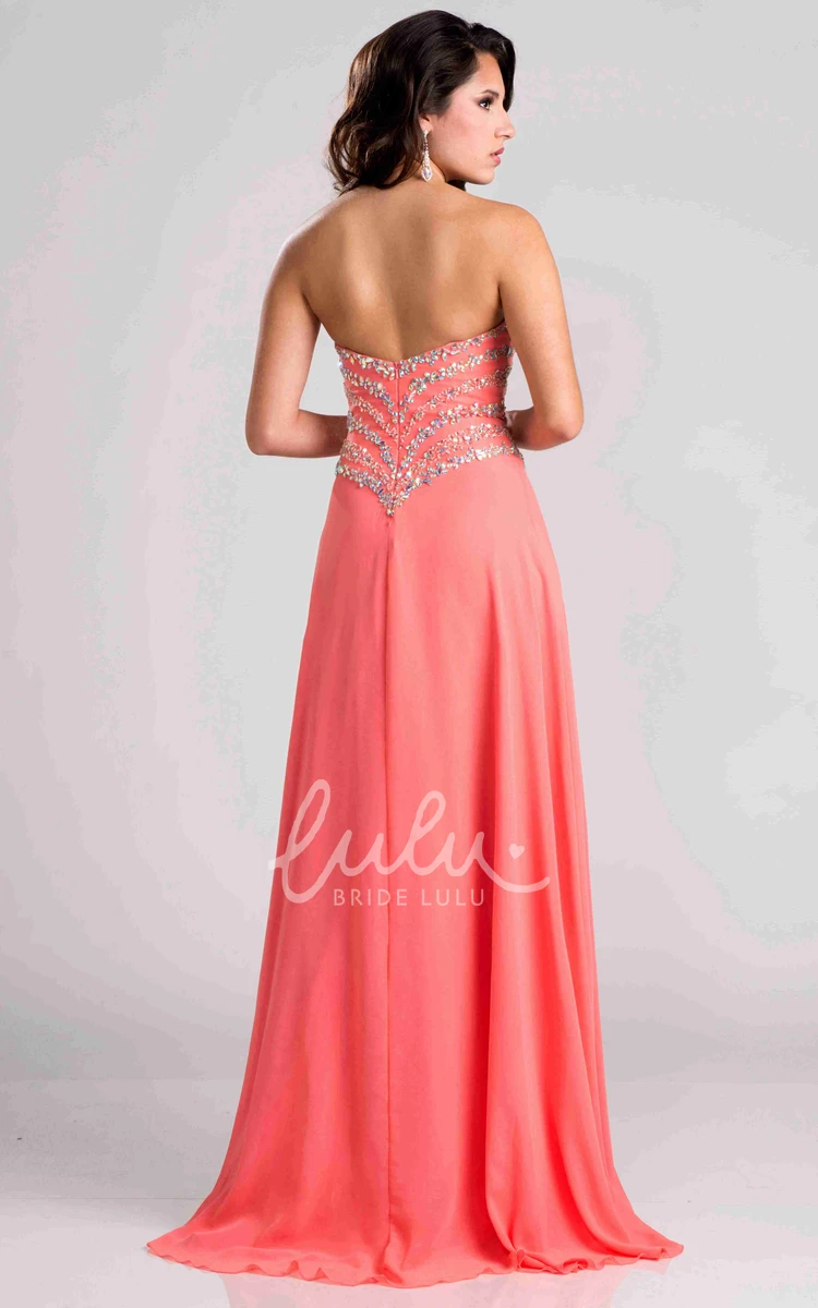 Beaded A-Line Chiffon Sweetheart Prom Dress Flowy Prom Dress