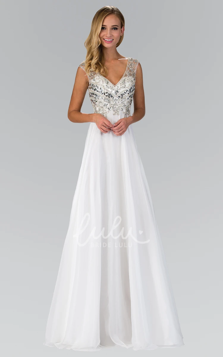 Chiffon A-Line Bridesmaid Dress with V-Neck Sleeveless Empire Waist and Low-V Back