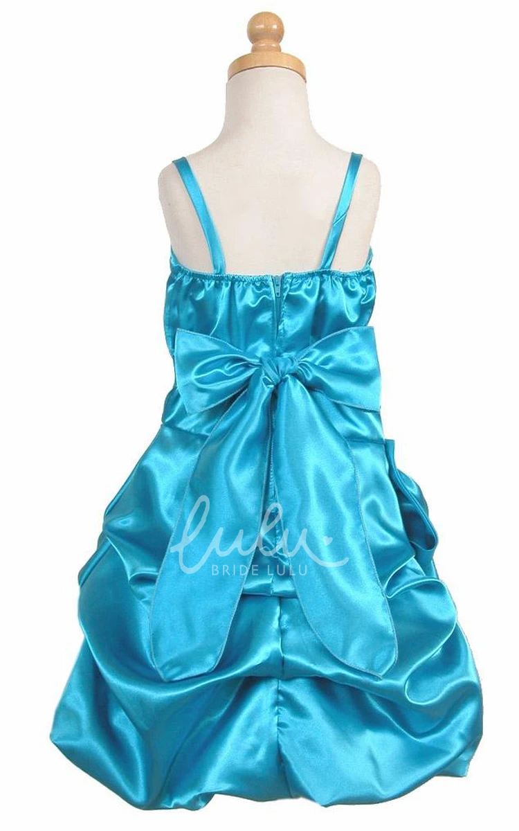 Pleated Tulle&Satin Flower Girl Dress with Jewel Neckline Tea-Length