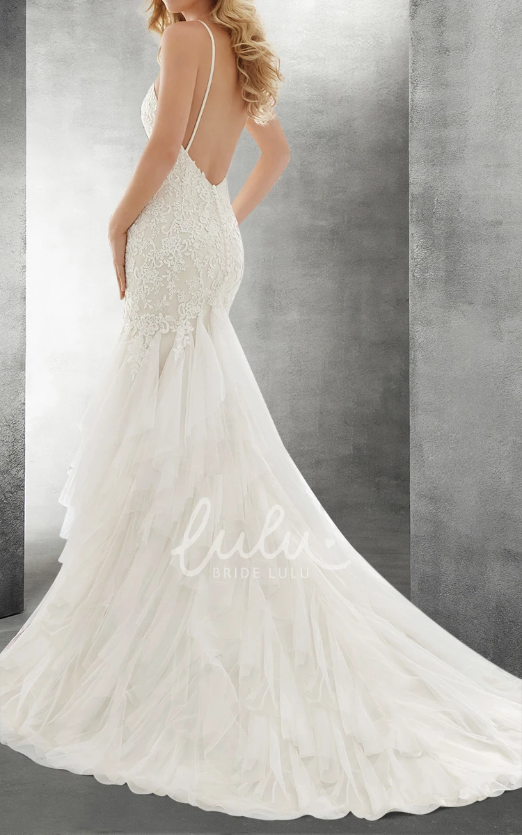 Mermaid Wedding Dress with Lace and Tulle Sexy Spaghetti Open Back