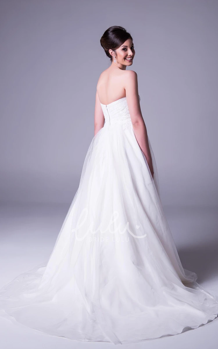 Appliqued Tulle and Satin Wedding Dress with Beading A-Line Strapless Appliqued Floor-Length Wedding Dress